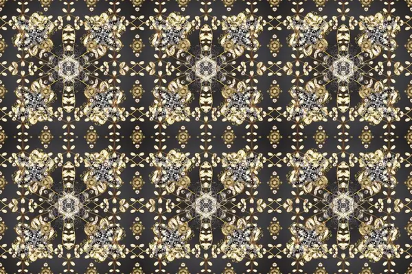 Çiçek deseni. Kusursuz raster arka plan. Duvar kâğıdı barok, İspanyol kumaşı. Gri, bej ve kahverengi renklerde altın elementler. Şekil grafik deseni.