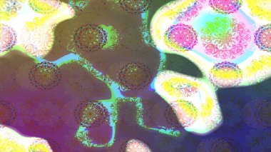 Şirin çiçekli eskiz deseni ve kahverengi renkli yapraklar, suluboya çiçek deseni, duvar kağıdı, kart veya kumaş için fayanslı. Raster illüstrasyonu.