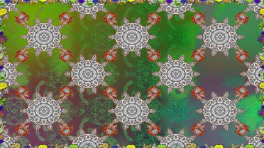 Çiçekli karalama şeklinde Raster çiçek deseni. Yumuşak, yaz çiçekli arka plan. Yeşil renkte çiçekler.