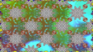 Küçük çiçekteki sevimli çiçek deseni. Yeşil renkli çiçekler. Raster illüstrasyonu.