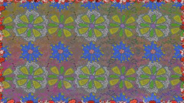 Renkli Bahar Temalı Kusursuz Arkaplan. Gri renkli çiçekler. Düz Çiçek Elementleri Tasarımı. Raster illüstrasyonunda kusursuz çiçek deseni.