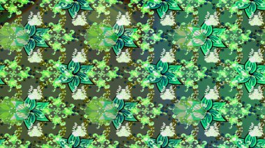 Tropik çiçek desenleri. Raster illüstrasyonu. Yeşil renkte çiçekler.