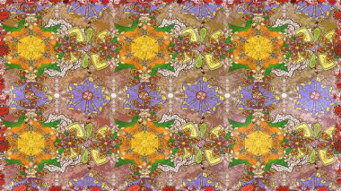 Küçük çiçekli yay deseni çiz. Suluboya tarzında kahverengi renkte. Raster illüstrasyonu.