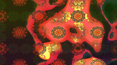 Çiçek desenli çizim. Raster illüstrasyonu. Asya tekstil tarzında. Kahverengi renkli çiçekler. Renkli Bahar Teması eskiz kalıbı. Düz Çiçek Elementleri Tasarımı.