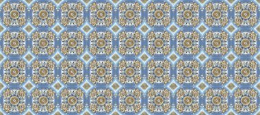 Raster illüstrasyonu. Oriental raster klasik mavi, nötr, gri ve altın desenli. Kusursuz soyut arkaplan.