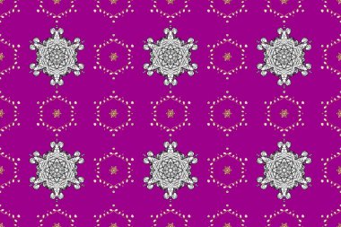 Raster illüstrasyonu. Tekrarlayan elementlerle soyut arkaplan oluşturun. Kusursuz damaske klasik altın desen. Mor, gri ve nötr renklerdeki altın pürüzsüz desen altın elementlerle.