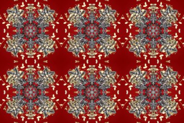 Kusursuz altın desenli bukleler. Kırmızı, gri ve kahverengi renklerde kusursuz desen. Raster altın pürüzsüz desen. Doğu tarzında altın elementler arabesk.