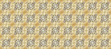 Damask altın soyut çiçek deseni bej, gri ve nötr renklerde. Raster illüstrasyonu. Süsleme.