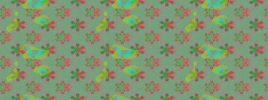 Çiçekler. Soyut etnik raster çizim kalıbı. Vadinin yeşil renkli çiçekleri.