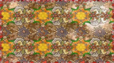 Düz Çiçek Elementleri Tasarımı. Kahverengi renkli çiçekler. Raster illüstrasyonundaki çiçek desenli çizim. Renkli Yaz Teması çizim şablonu.