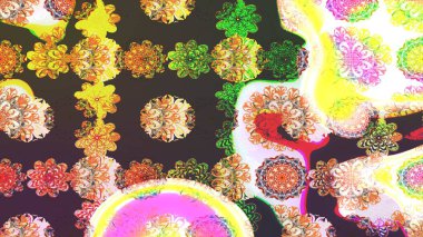 Nakış desenli çiçek deseni. Renkli grunge, soyut arkaplanı colokahverengi çiçeklerle süslüyor. İzler, kumaş, duvar kağıtları, tekstil için raster dokusu.