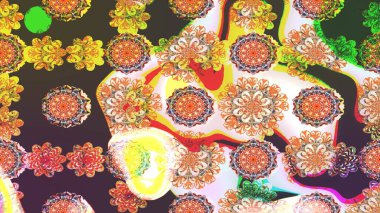 Desen, çizim, çiçek sınırı. Çiçek çelengi. Güzel, parlak, pürüzsüz kumaş, tuval. Kıvırcık, parlak örgü. Eski moda arka plan. Raster illüstrasyonu.