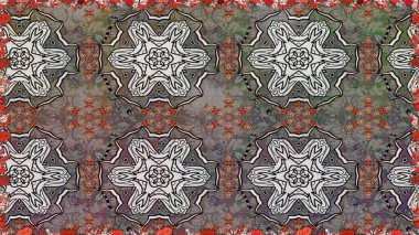 Raster illüstrasyonu. Gri renkli Asya tekstili. Kusursuz çiçek deseni.