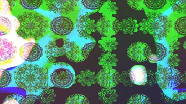 3D çiçekler, eskiz. Raster illüstrasyonu. Yeşil renklerde.