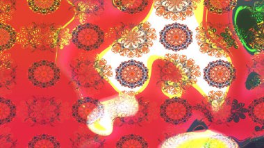 Güzel kumaş deseni. Asya tekstil tarzında. Raster illüstrasyonu. Çiçek desenli çizim. Düz Çiçek Elementleri Tasarımı. Renkli Bahar Teması çizim şablonu.