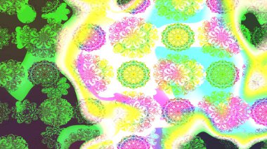 Çiçekli karalama şeklinde Raster çiçek deseni. Yumuşak, yeşil renkli yaz çiçekleri. Raster illüstrasyonu.