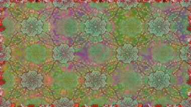 Kusursuz çiçek deseni. Raster illüstrasyonu. Yeşil renkli Asyalı tekstil.