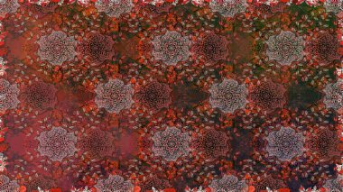 Kahverengi renkte çok kahverengi, zarif küçük çiçekler ve komik böcekler, raster desen, illüstrasyon.