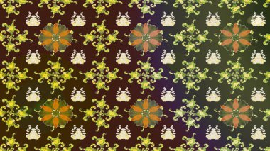 Düz Çiçek Elementleri Tasarımı. Çiçek desenli eskiz, yaz çiçekleri. Renkli Bahar Teması eskiz kalıbı. Kahverengi renkte çiçekler.