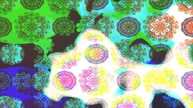 Modern çiçek arkaplanı. Parlak renkli çiçekli ve yeşil yapraklı harika bir çiçek deseni. Moda baskıları için zarif bir şablon. Halk stili.