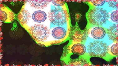 Raster illüstrasyonundaki çiçek desenli çizim. Yeşil renkli çiçekler. Renkli Bahar Teması eskiz kalıbı. Düz Çiçek Elementleri Tasarımı.