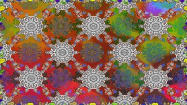 Raster illüstrasyonu. Kahverengi renklerde. Güzel kumaş deseni. Raster illüstrasyonunda kusursuz çiçek deseni.