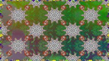 Düz Çiçek Elementleri Tasarımı. Kusursuz desenli, modaya uygun kumaş deseni. Şirin çiçek elementleri. Raster illüstrasyonu. Renkli Bahar Teması Kusursuz Arkaplan.