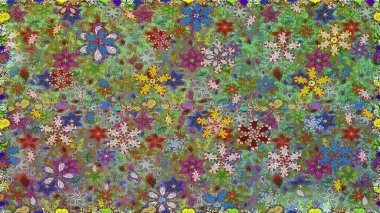 El çizimi çiçekli, soyut, pürüzsüz desen. Raster illüstrasyonu. Yeşil renkte çiçekler.