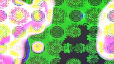 Sevimli çiçek raster deseni. Yeşil renkli çiçekler. Renkli Bahar Teması eskiz kalıbı. Düz Çiçek Elementleri Tasarımı.