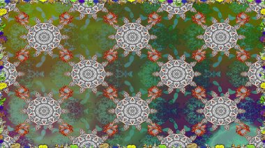 Raster illüstrasyonu. Kusursuz çiçek deseni duvar kâğıdı olarak kullanılabilir. Yeşil renkte çiçekler.