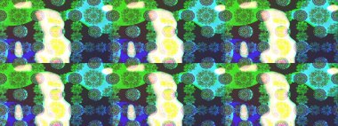 Sanat, çiçeklere ilham verir ve arka plan bırakır. Yeşil el çizimi desen. Karalama çiçekleri çizim kalıbı. Raster deseni.