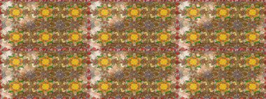 Dallı bahar çiçekleriyle desen, kahverengi renklerle çiçek siluetiyle desen. Raster deseni.