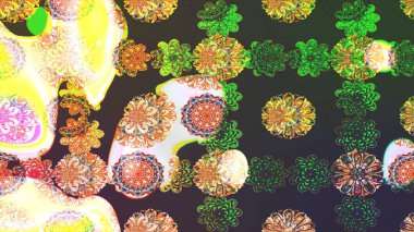 Ağaç dallı bahar çiçekleri ile desen, çiçek siluetiyle yeşil renkler. Raster deseni.