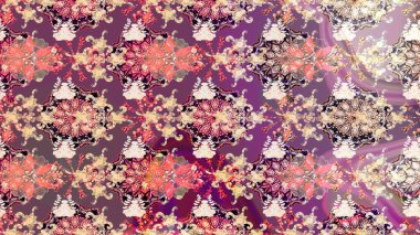 Düz Çiçek Elementleri Tasarımı. Süslü kumaş deseni. Raster illüstrasyonundaki çiçek desenli çizim. Renkli Bahar Teması çizim şablonu.