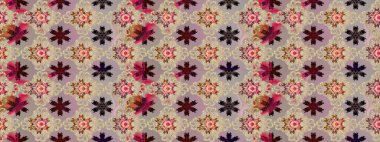 Raster illüstrasyonu. Çizim kalıbı. Hint süsü. Bej renklerde. Renkli süs kenarı. Çiçek duvar kağıdı.