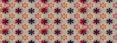 Raster illüstrasyonu. Çizim kalıbı. Hint süsü. Bej renklerde. Renkli süs kenarı. Çiçek duvar kağıdı.
