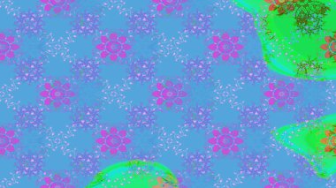 Düz Çiçek Elementleri Tasarım Raster illüstrasyonu. Mavi renkli çiçekler. Renkli Bahar temalı eskiz modeli. Çiçekli çiçek deseni, suluboya..