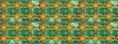 Yeşil renkli etnik çiçeklerle süslenmiş zarif bir eskiz şekli. Asya Tekstil 'inde Raster Çiçek İllüstrasyonu.