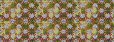 Parlak çiçekli kolaj çiçekleri kahverengi. Çiçek tasarımı için inanılmaz bir kolaj cenneti tarzı. Çiçekli zambaklar dikişsiz arkaplan.