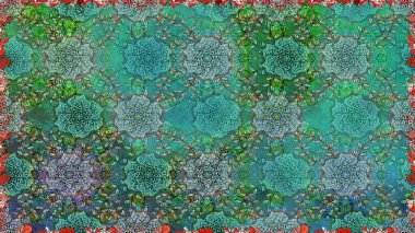 Renkli Bahar Temalı Kusursuz Arkaplan. Raster illüstrasyonunda kusursuz çiçek deseni. Düz Çiçek Elementleri Tasarımı. Süslü kumaş deseni.