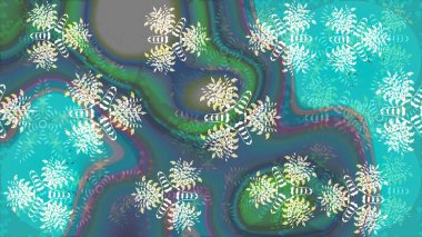 Dallı bahar çiçekleriyle desen, mavi renklerle çiçek siluetiyle desen. Raster deseni.