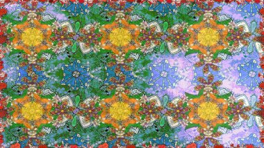 Raster illüstrasyonu. Yeşil renkli çiçekler. Çiçek desenli eskiz, vuruşlar, sıçramalar, yaz çiçekleri..