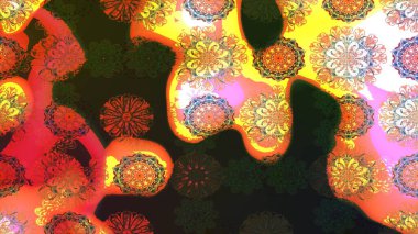 Raster çiçek desenli çiçek deseni, yapraklar, dekoratif elementler, sıçrama, lekeler, el çizimi kontur çizgileri ve Doodle çizim stili, grafik raster çizim çizimi.