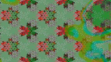 Raster illüstrasyonu. Çiçek duvar kâğıdı. Çiçek arkaplan. Renkli çizim kalıbı. Yeşil renklerde şirin tekstil.