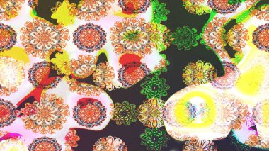 Eski usul. Eskiz geçmişi. Raster illüstrasyonu. Kumaş, tekstil, duvar kağıdı baskısı için. Renkli desenli eskiz deseni, nötr çiçekler ve dekoratif elementlerle.