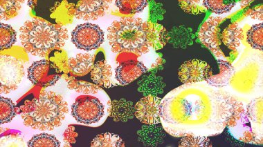 Eski usul. Eskiz geçmişi. Raster illüstrasyonu. Kumaş, tekstil, duvar kağıdı baskısı için. Renkli desenli eskiz deseni, nötr çiçekler ve dekoratif elementlerle.