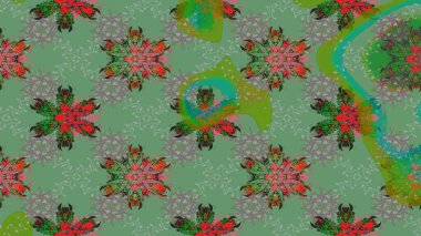 Yeşil renkli çiçekler. Renkli Yaz Temalı eskiz kalıbı. Düz Çiçek Elementleri Tasarımı. Sevimli çiçek raster deseni.