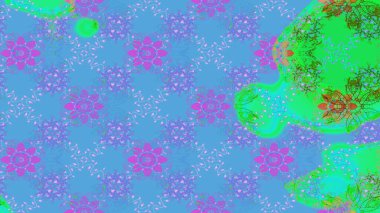 Raster illüstrasyonundaki çiçek desenli çizim. Düz Çiçek Elementleri Tasarımı. Renkli Bahar Teması eskiz kalıbı. Mavi renkte çiçekler.