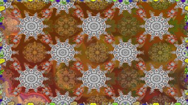 Raster. Kahverengi renkte güzel çiçekler, suluboya desenli, duvar kağıdı, kart ya da kumaş için fayanslı desenler..