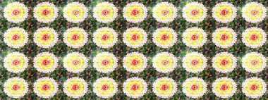 Yeşil renkli çiçekler. Kumaş desenli papatya çiçekleri ayrıntıları.